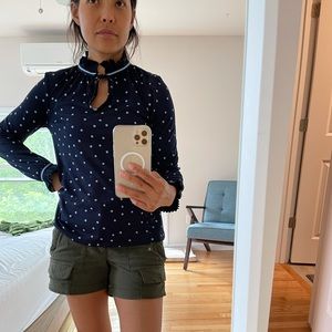 Boden blouse navy blue polka dot long sleeve sz 2